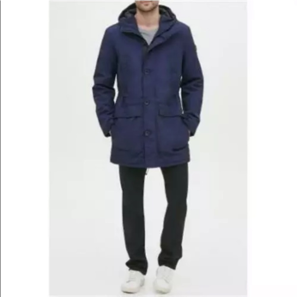 kenneth cole men hooded parka navy